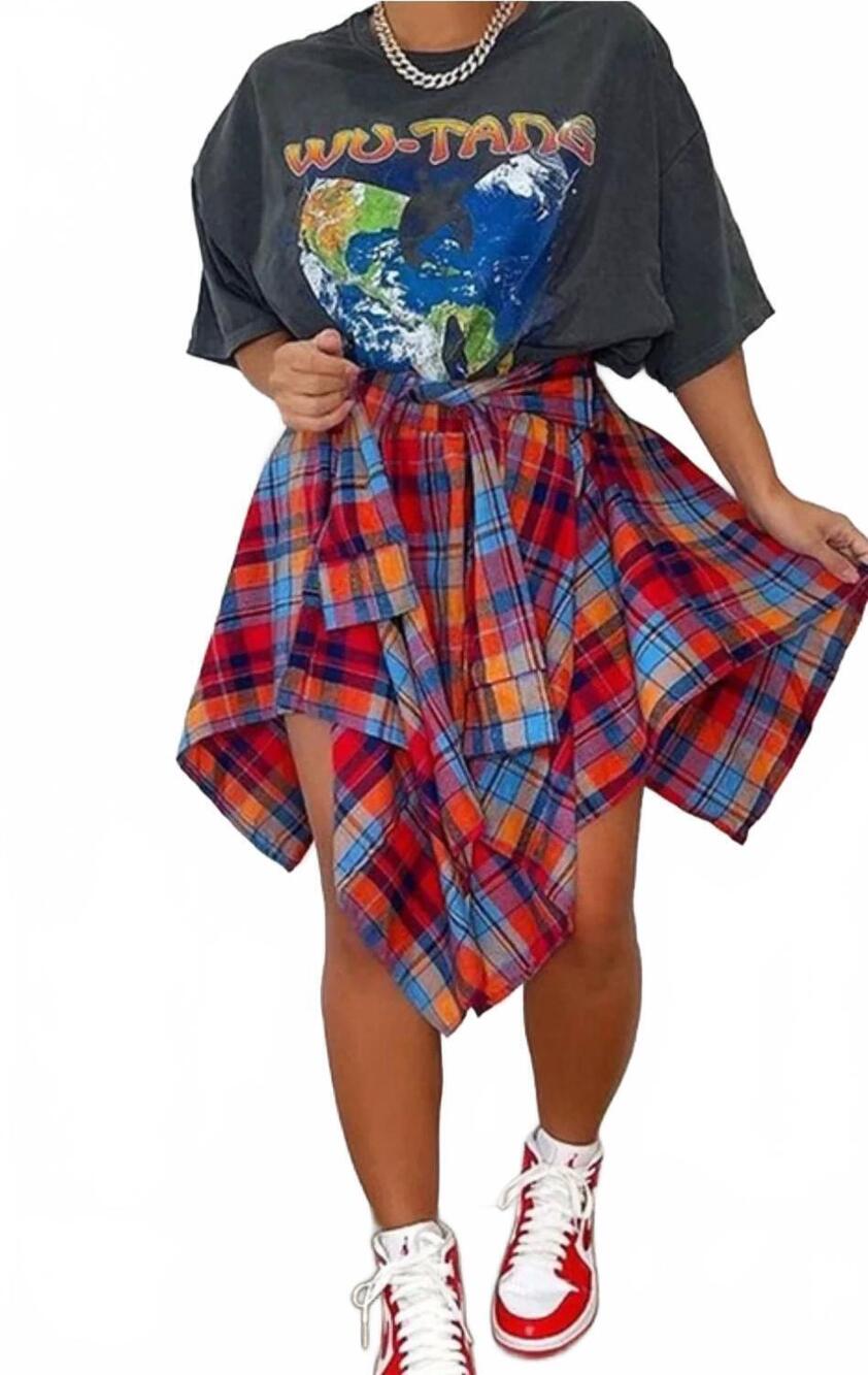 NEW BESTON tie me up plaid skirt in red